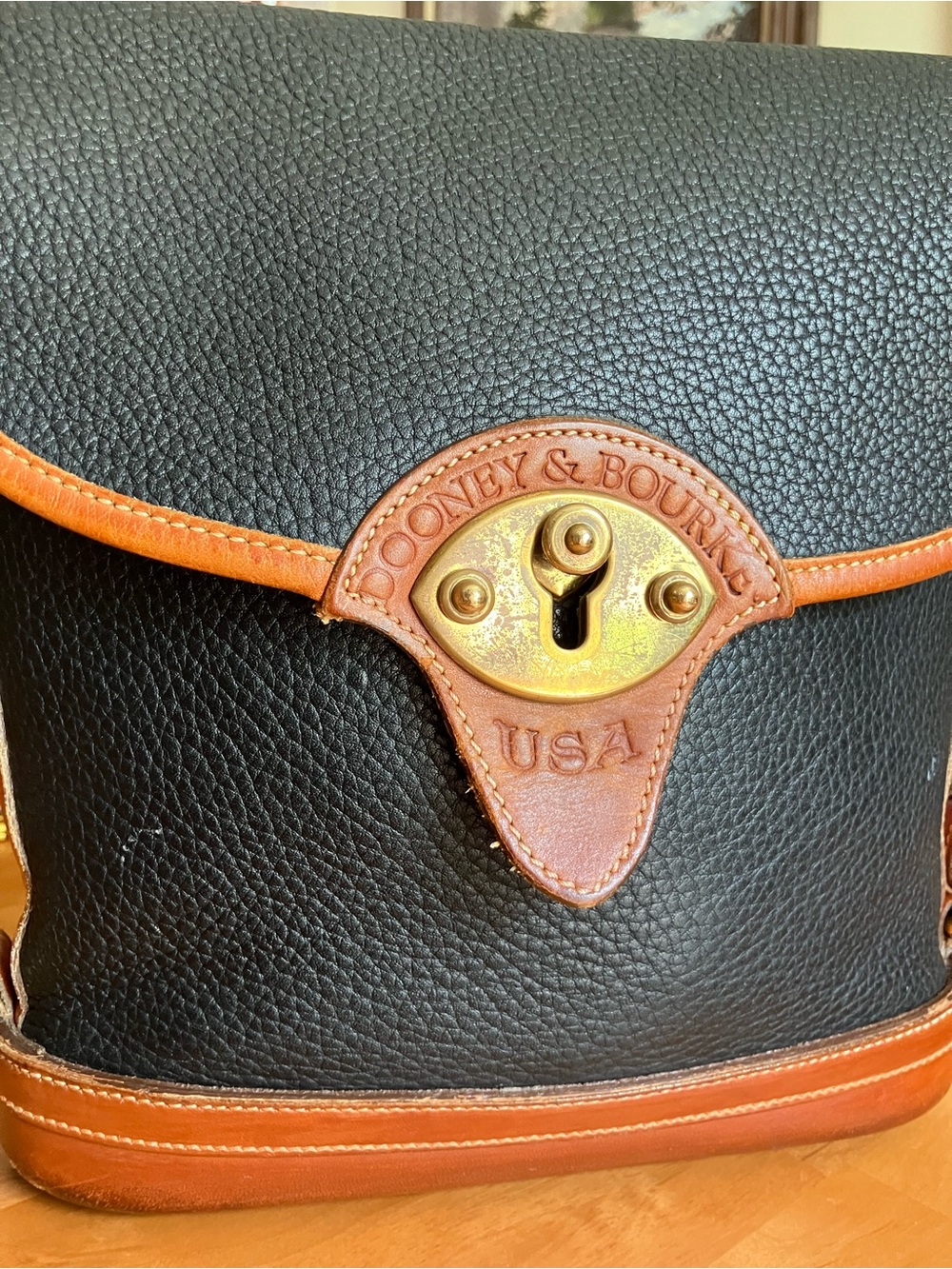 Dooney & Bourke Black Pebbled Leather 1980s Cavalry Bag